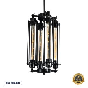 GloboStar® TUBING 01013 Vintage Κρεμαστό Φωτιστικό Πολυέλαιος Πολύφωτο 4 x E27 IP20 Μαύρο Μέταλλο - Μ27 x Π27 x Y47cm