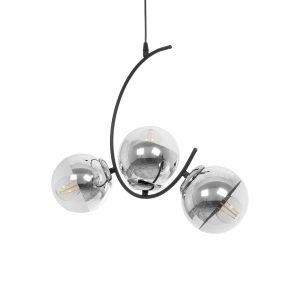 GLOBOSTAR® CITY 202-0041 Μοντέρνο Κρεμαστό Φωτιστικό Οροφής με Ντουί 3 x E27 AC 220-240V IP20 - Μαύρο & Ασημί - Μ60 x Π35 x Υ50cm