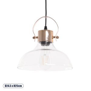 HOME GLOBOSTAR® JAVER 00933 Vintage Κρεμαστό Φωτιστικό Οροφής με Ντουί 1 x E27 AC 220-240V IP20 - Διάφανο & Ροζ Χρυσό - Μ24.5 x Π24.5 x Υ25cm