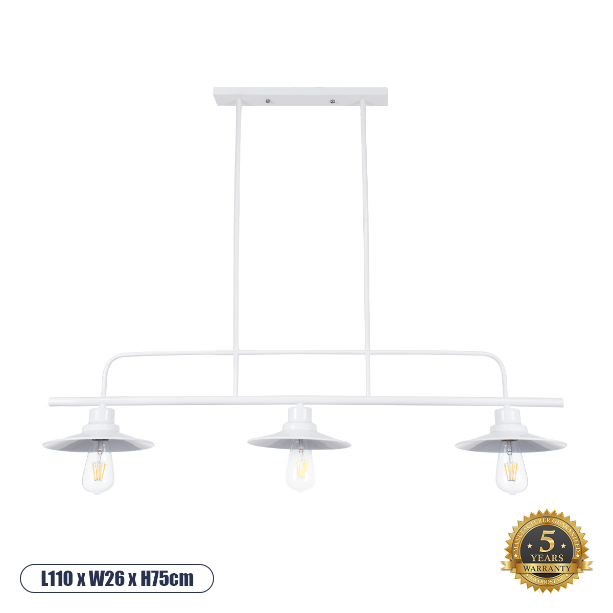GLOBOSTAR® REGAL 01010 Vintage Φωτιστικό Οροφής με Ντουί 3 x E27 AC 220-240V IP20 - Λευκό - Μ110 x Π26 x Υ75cm GloboStar® REGAL 01010 Vintage Φωτιστικό Οροφής Ράγα Τρίφωτο 3 x E27 IP20 Λευκό Μέταλλο - Μ110 x Π26 x Υ75cm