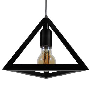 GloboStar® TRIANGLE 01063 Μοντέρνο Κρεμαστό Φωτιστικό Γεωμετρικό Σχήμα Μονόφωτο 1 x E27 IP20 Μαύρο Μέταλλο - Μ25 x Π25 x Y21cm