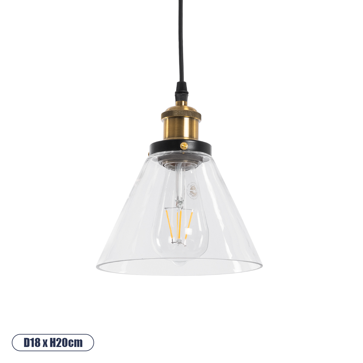 GLOBOSTAR® BINGLEY 01169 Vintage Κρεμαστό Φωτιστικό Οροφής με Ντουί 1 x E27 AC 220-240V IP20 - Διάφανο & Χρυσό - Μ18 x Π18 x Υ20cm GloboStar® WICKHAM 01169 Vintage Κρεμαστό Φωτιστικό Καμπάνα Μονόφωτο 1 x E27 IP20 Διάφανο Γυαλί με Μαύρο & Χρυσό Μέταλλο - Μ18 x Π18 x Y20cm