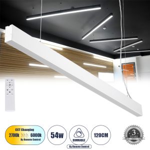 HOME GloboStar® FELIX 61029-S Γραμμικό Φωτιστικό Οροφής Linear LED CCT 54W 6500lm 120° AC 220-240V Μ120 x Π3.5 x Υ7cm - Εναλλαγή Φωτισμού μέσω Τηλεχειριστηρίου All In One Ψυχρό 6000k+Φυσικό 4500k+Θερμό 2700k Dimmable - Λευκό - 3 Years Warranty