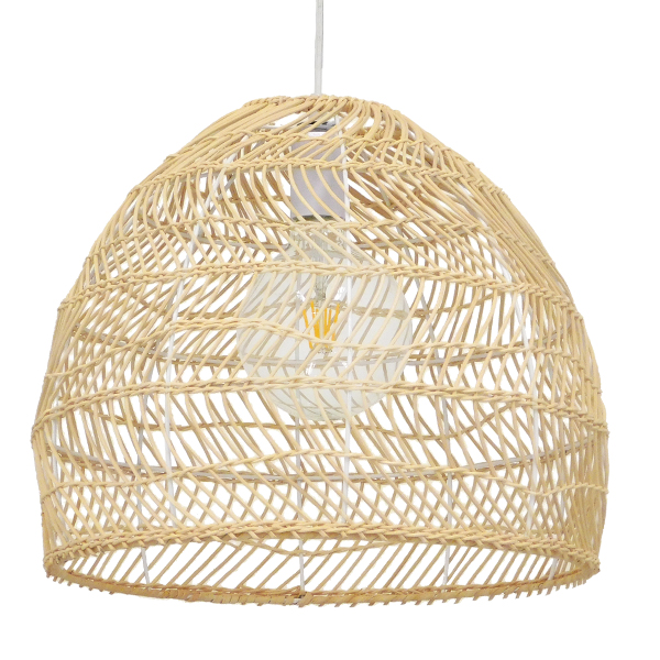 GloboStar® MALIBU 00973 Boho Κρεμαστό Φωτιστικό Καμπάνα Μονόφωτο 1 x E27 IP20 Μπεζ Ξύλο - Μ40 x Π40 x Υ35cm
