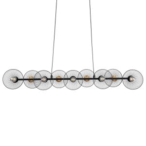 GloboStar® VERONA 00588 Μοντέρνο Κρεμαστό Φωτιστικό Οροφής Πολύφωτο 9 x E27 Μαύρο Μεταλλικό Πλέγμα Μ140 x Π28 x Υ20cm