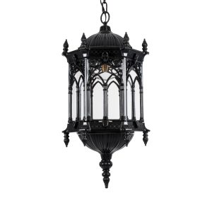 GloboStar® DARCY 00672 Vintage Κρεμαστό Φωτιστικό Ανάρτηση Μονόφωτο 1 x E27 IP20 Μαύρο Μέταλλο με Διάφανο Γυαλί - Μ35 x Π35 x Υ61cm
