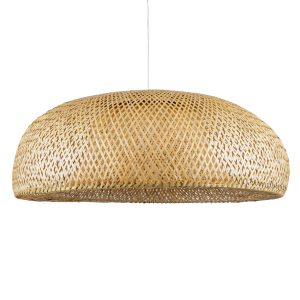 GloboStar® SAN TROPEZ 00673 Boho Κρεμαστό Φωτιστικό Καμπάνα Μονόφωτο 1 x E27 IP20 Μπεζ Ξύλο - Μ100 x Π100 x Y35cm