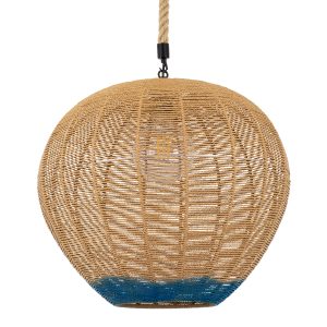GloboStar® SIMON 00727 Boho Κρεμαστό Φωτιστικό Μπάλα Μονόφωτο 1 x E27 IP20 Μπεζ & Μπλε Σχοινί - Μ50 x Π50 x Y47cm