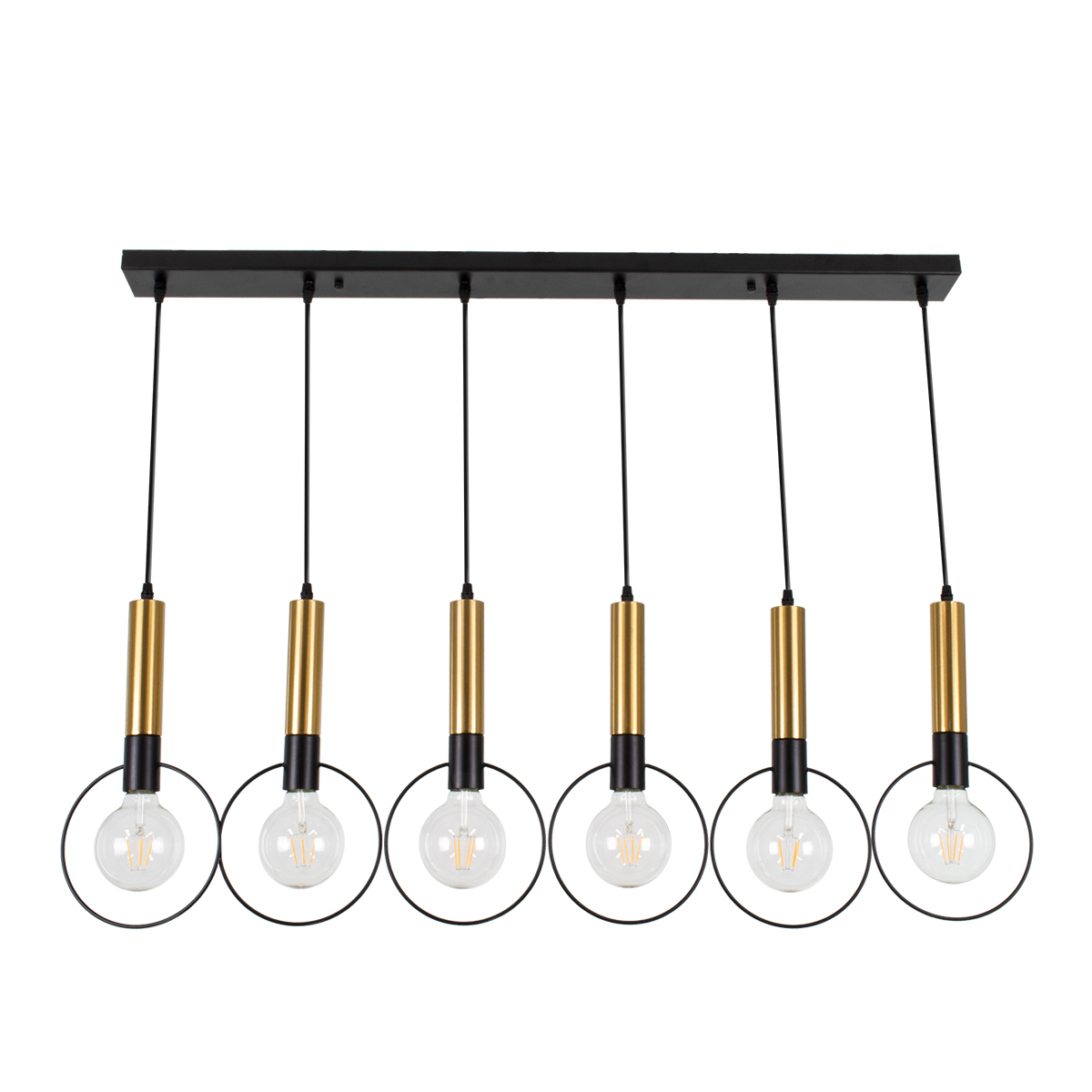 GLOBOSTAR® OLVERO 00776 Μοντέρνο Κρεμαστό Φωτιστικό Οροφής με Ντουί 6 x E27 AC 220-240V IP20 - Μαύρο & Χρυσό - Μ110 x Π18 x Y130cm GloboStar® OLVERO 00776 Μοντέρνο Κρεμαστό Φωτιστικό Οροφής Πολύφωτο 6 x E27 Μαύρο - Χρυσό Μεταλλικό Πλέγμα Μ110 x Π18 x Y130cm