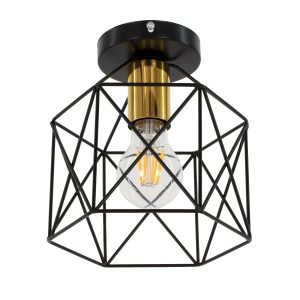 GLOBOSTAR® TRON 00792 Μοντέρνο Φωτιστικό Οροφής με Ντουί 1 x E27 AC 220-240V IP20 - Μαύρο & Χρυσό - Μ18 x Π18 x Υ19.5cm