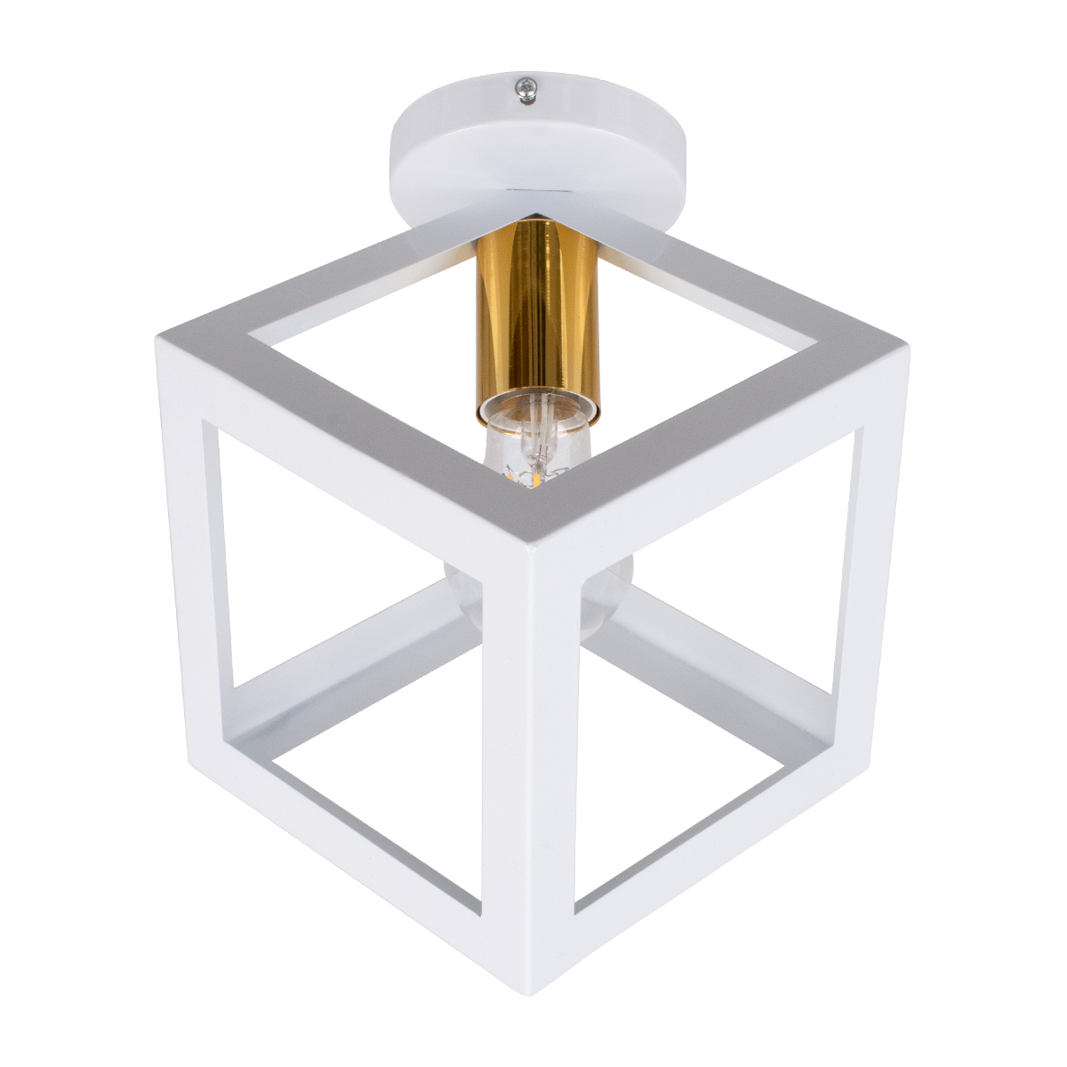 GLOBOSTAR® CUBE 00800 Μοντέρνο Φωτιστικό Οροφής με Ντουί 1 x E27 AC 220-240V IP20 - Λευκό & Χρυσό - Μ25 x Π25 x Υ25cm