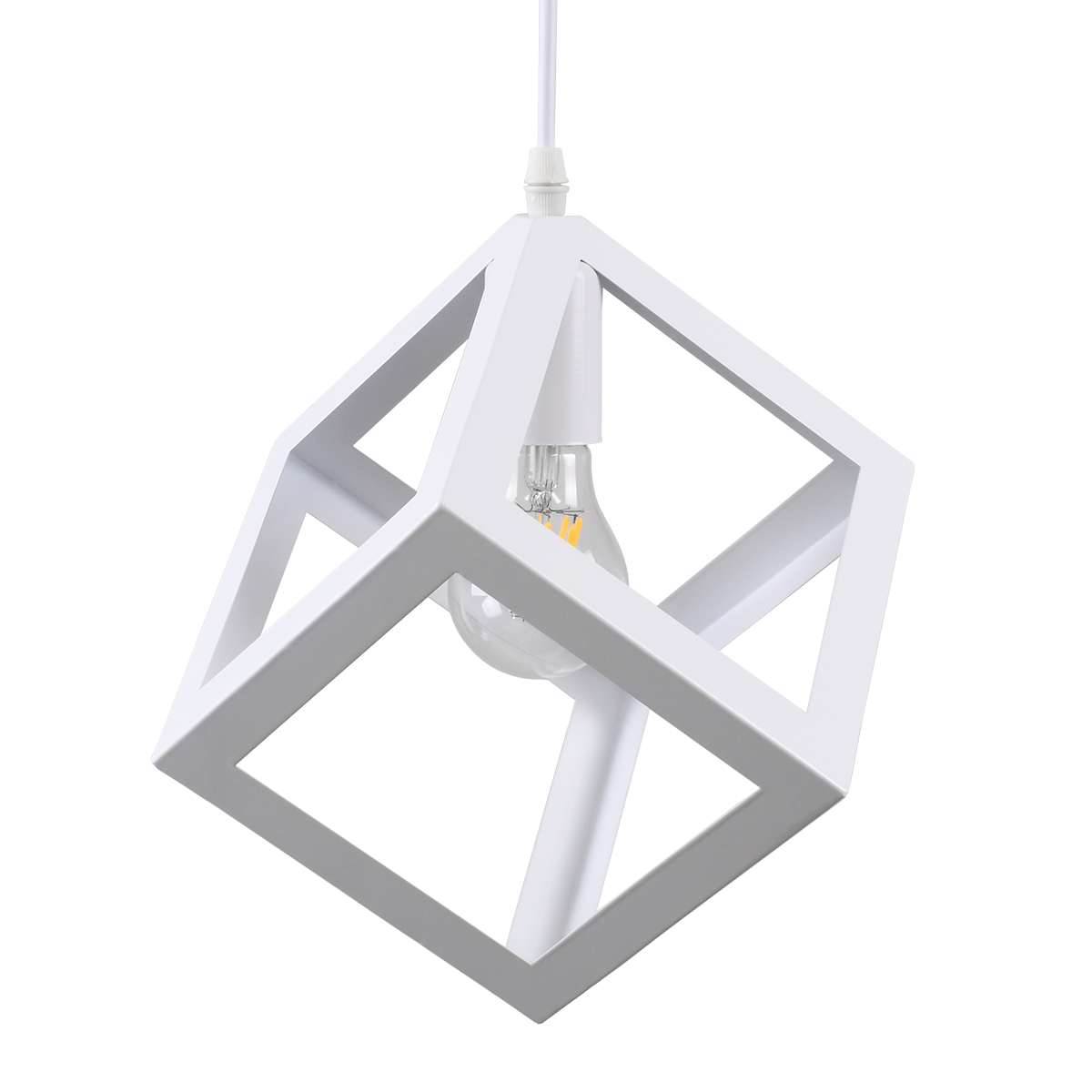GLOBOSTAR® CUBE 00802 Μοντέρνο Κρεμαστό Φωτιστικό Οροφής με Ντουί 1 x E27 AC 220-240V IP20 - Λευκό - Μ25 x Π25 x Υ25cm