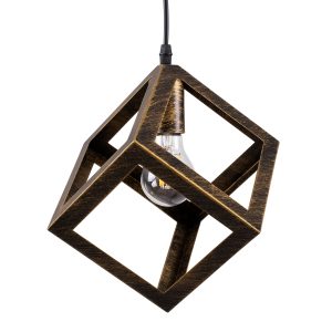 GLOBOSTAR® CUBE 00803 Μοντέρνο Κρεμαστό Φωτιστικό Οροφής με Ντουί 1 x E27 AC 220-240V IP20 - Χάλκινο Εφέ Σκουριάς - Μ25 x Π25 x Υ25cm
