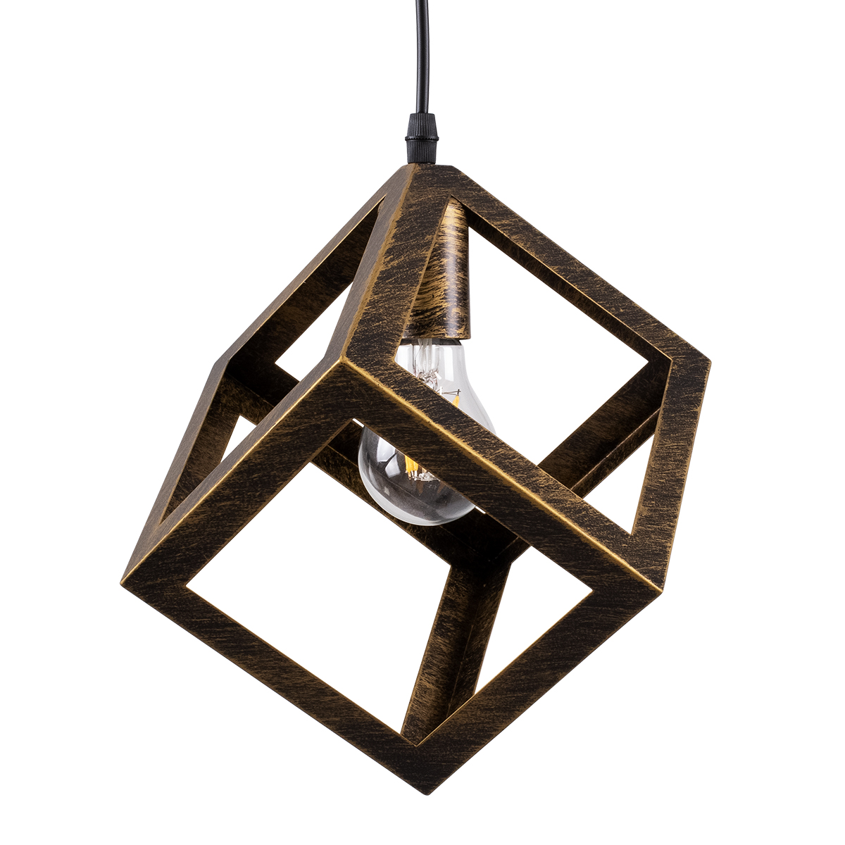 GLOBOSTAR® CUBE 00803 Μοντέρνο Κρεμαστό Φωτιστικό Οροφής με Ντουί 1 x E27 AC 220-240V IP20 - Χάλκινο Εφέ Σκουριάς - Μ25 x Π25 x Υ25cm