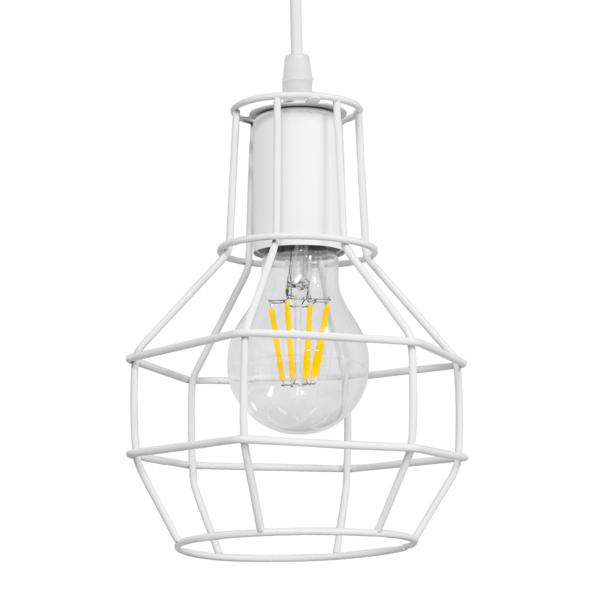 GLOBOSTAR® CAGE 00867 Vintage Κρεμαστό Φωτιστικό Οροφής με Ντουί 1 x E27 AC 220-240V IP20 - Λευκό - Μ15 x Π15 x Υ22cm GloboStar® CAGE 00867 Vintage Industrial Κρεμαστό Φωτιστικό Οροφής Μονόφωτο 1 x E27 Λευκό Μεταλλικό Πλέγμα Φ15 x Y22cm