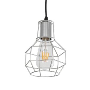 GLOBOSTAR® CAGE 00951 Vintage Κρεμαστό Φωτιστικό Οροφής με Ντουί 1 x E27 AC 220-240V IP20 - Ασημί - Μ15 x Π15 x Y21cm