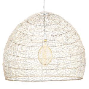 GloboStar® MALIBU 00965 Boho Κρεμαστό Φωτιστικό Καμπάνα  Μονόφωτο 1 x E27 IP20 Μπεζ Ξύλο - Μ100 x Π100 x Y86cm