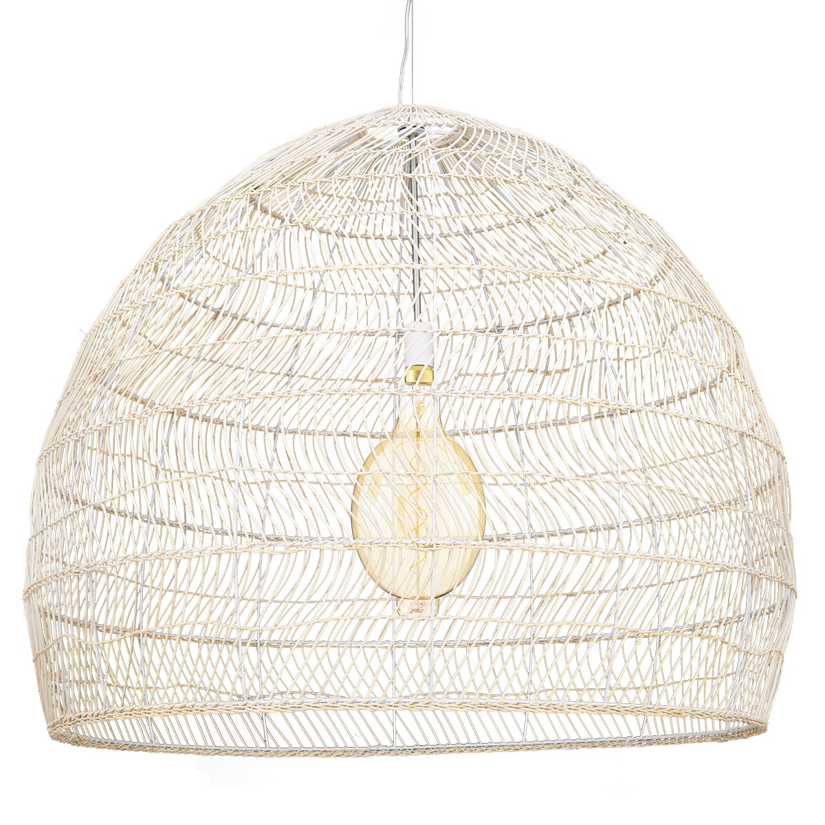 GloboStar® MALIBU 00965 Boho Κρεμαστό Φωτιστικό Καμπάνα  Μονόφωτο 1 x E27 IP20 Μπεζ Ξύλο - Μ100 x Π100 x Y86cm