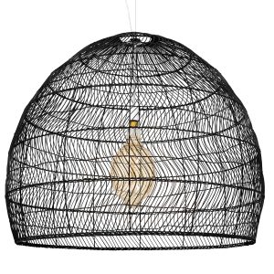 GloboStar® MALIBU 00966 Boho Κρεμαστό Φωτιστικό Καμπάνα Μονόφωτο 1 x E27 IP20 Μαύρο Ρατάν - Μ100 x Π100 x Y86cm