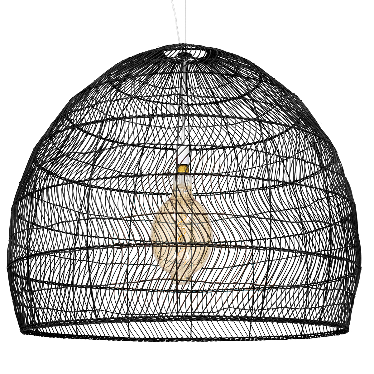 GloboStar® MALIBU 00966 Boho Κρεμαστό Φωτιστικό Καμπάνα Μονόφωτο 1 x E27 IP20 Μαύρο Ρατάν - Μ100 x Π100 x Y86cm