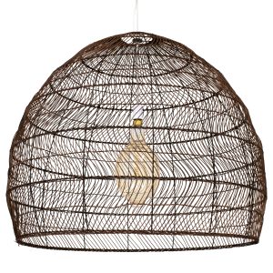 GloboStar® MALIBU 00967 Boho Κρεμαστό Φωτιστικό Καμπάνα Μονόφωτο 1 x E27 IP20 Καφέ Ξύλο - Μ100 x Π100 x Y86cm