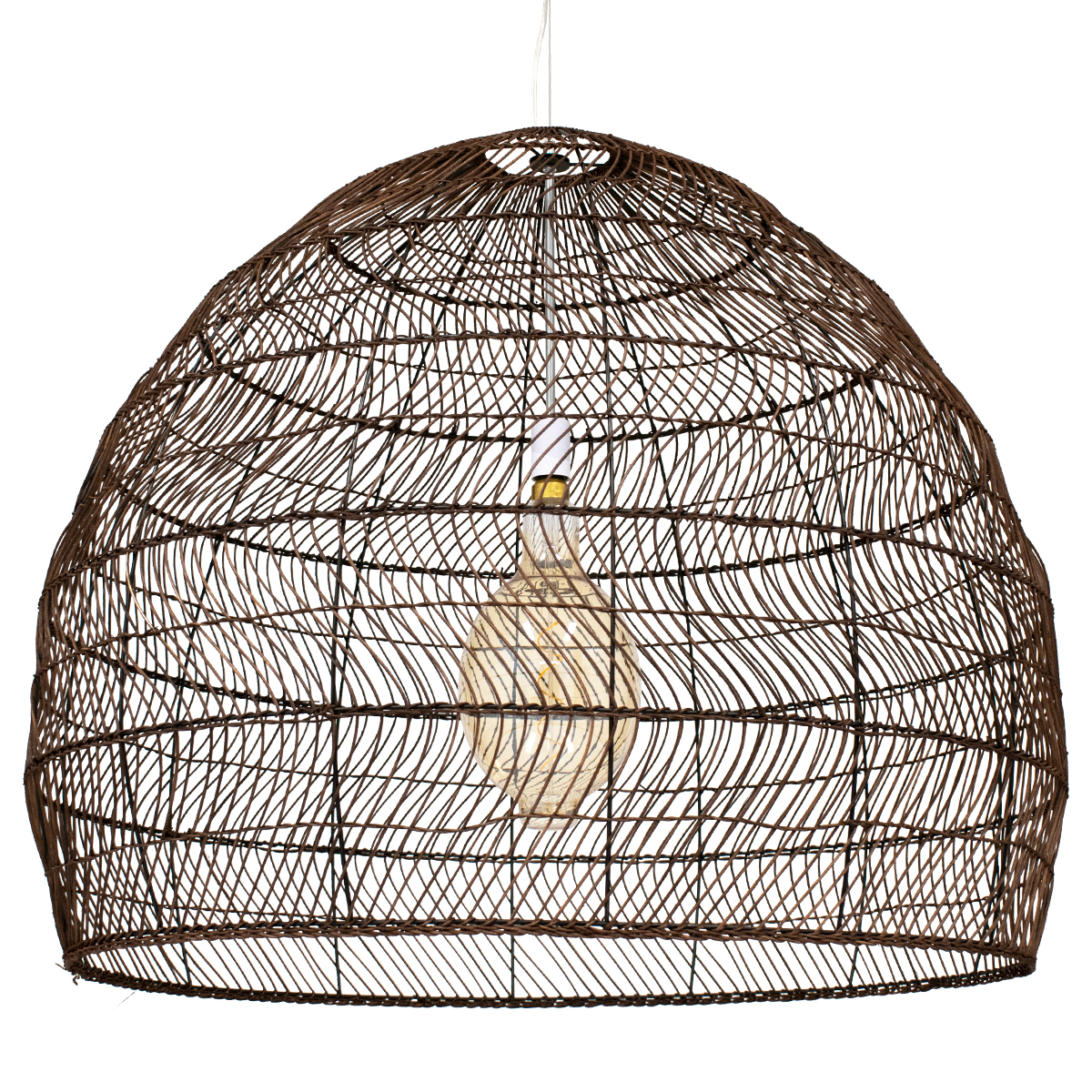 GLOBOSTAR® MALIBU 00967 Boho Κρεμαστό Φωτιστικό Οροφής με Ντουί 1 x E27 AC 220-240V IP20 - Καφέ - Μ100 x Π100 x Y86cm GloboStar® MALIBU 00967 Boho Κρεμαστό Φωτιστικό Καμπάνα Μονόφωτο 1 x E27 IP20 Καφέ Ξύλο - Μ100 x Π100 x Y86cm