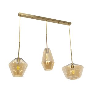 GLOBOSTAR® AMARIS 00977 Μοντέρνο Κρεμαστό Φωτιστικό Οροφής με Ντουί 3 x E27 AC 220-240V IP20 - Χρυσό & Μελί - Μ75 x Π30 x Υ30cm
