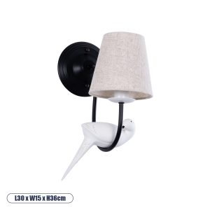 GloboStar® DOVE 01084 Vintage Φωτιστικό Τοίχου Απλίκα Μονόφωτο 1 x E14 Μαύρο Μεταλλικό με Υφασμάτινο Μπεζ Καπέλο Φ16 x Μ35 x Π16 x Υ45cm