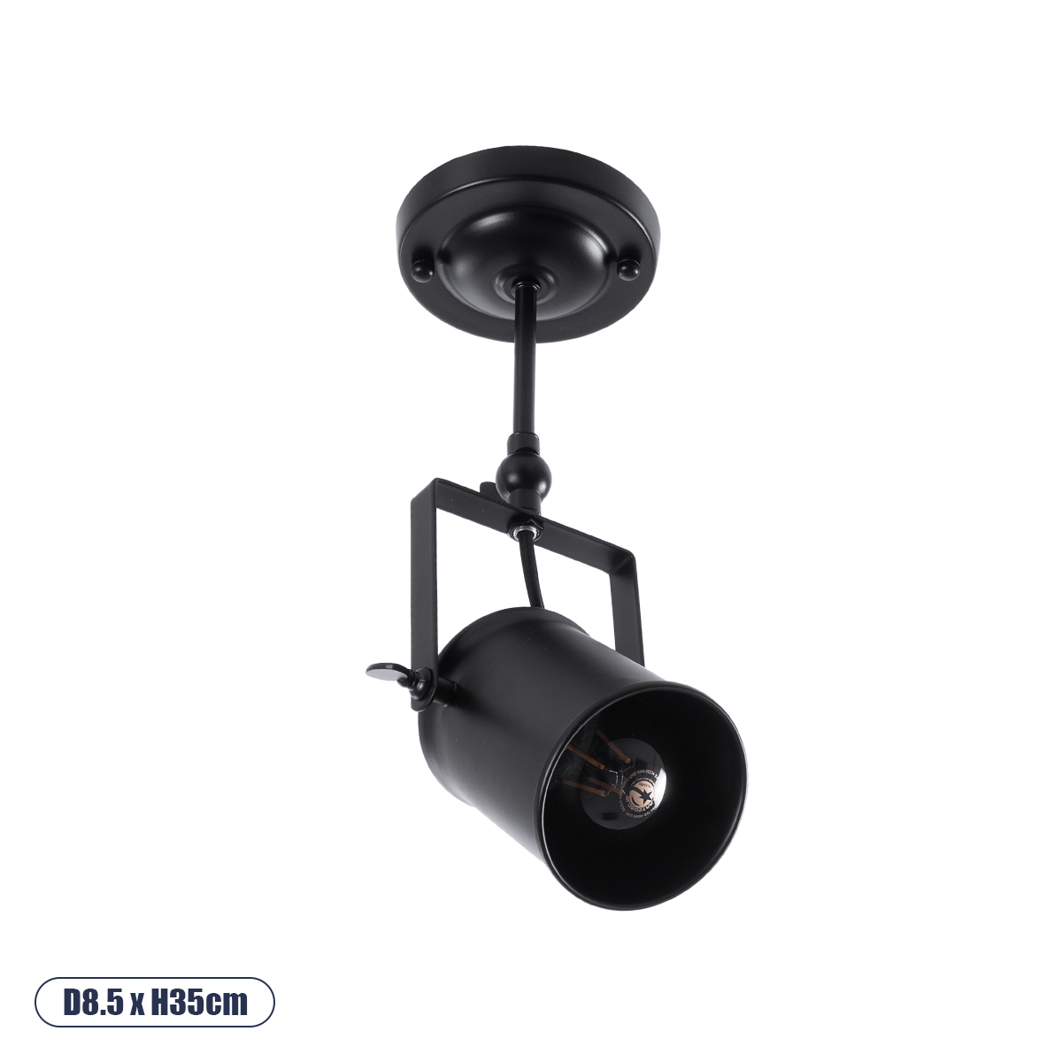 GloboStar® HOLLYWOOD 01153 Vintage Φωτιστικό Οροφής Ράγα Μονόφωτο 1 x E27 IP20 Μαύρο Μέταλλο - Μ8.5 x Π8.5 x Υ35cm