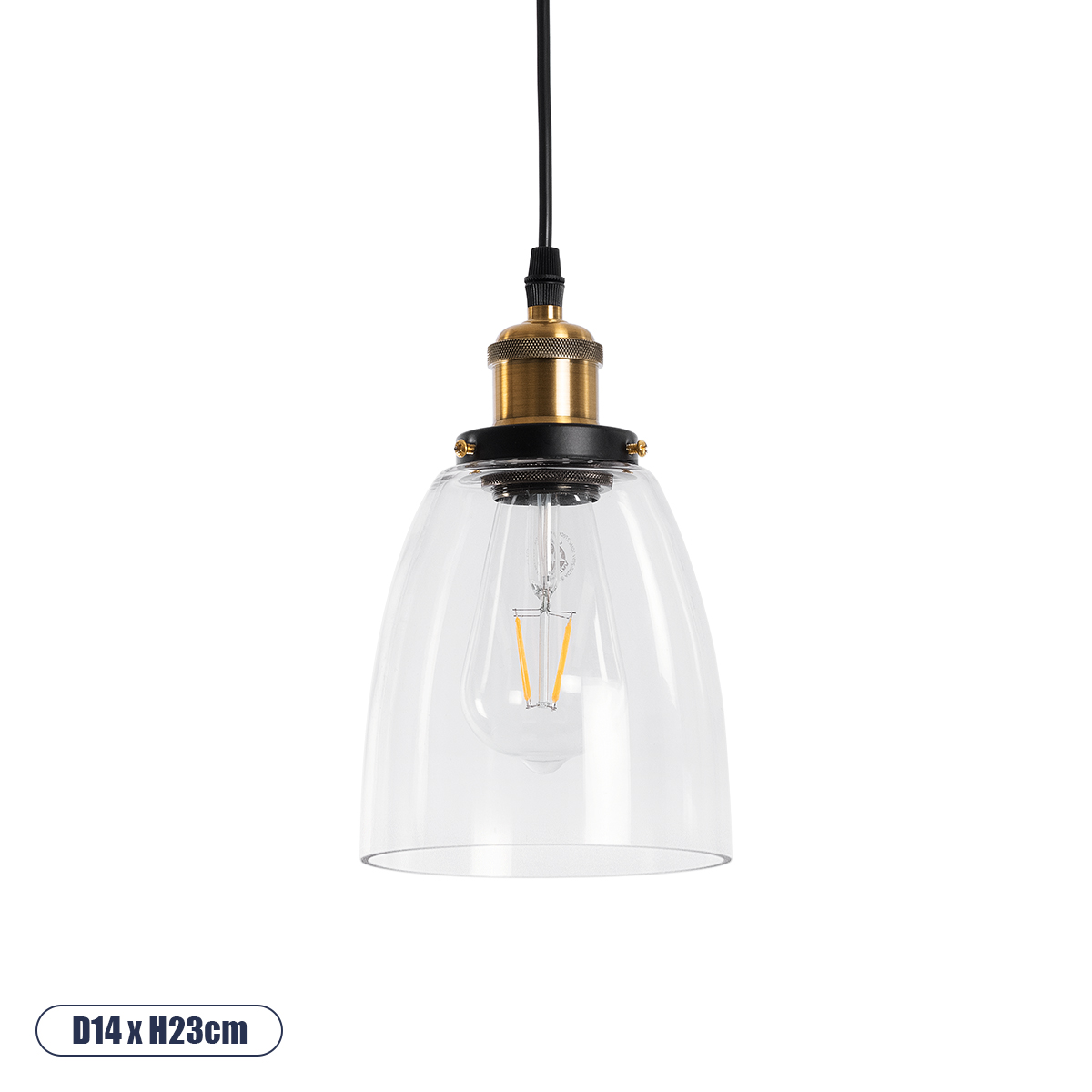 GLOBOSTAR® WICKHAM 01168 Vintage Κρεμαστό Φωτιστικό Οροφής με Ντουί 1 x E27 AC 220-240V IP20 - Χρυσό & Διάφανο - Μ14 x Π14 x Y23cm