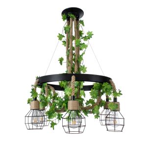 GLOBOSTAR® HELLET 01193 Vintage Κρεμαστό Φωτιστικό Οροφής με Ντουί 6 x E27 AC 220-240V IP20 - Μαύρο & Πράσινο - Μ72 x Π72 x Υ80cm