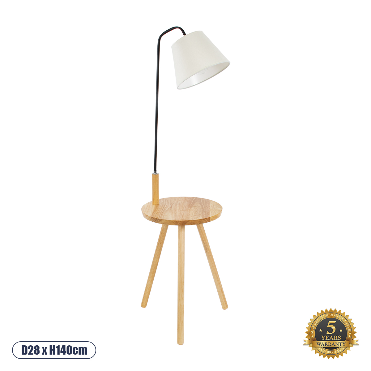 GLOBOSTAR® TIFFANY 01206 Μοντέρνο Επιδαπέδιο Φωτιστικό με Ντουί 1 x E27 AC 220-240V IP20 - Μπεζ & Λευκό - Μ28 x Π28 x Υ140cm GloboStar® TIFFANY 01206 Μοντέρνο Φωτιστικό Δαπέδου Μονόφωτο 1 x E27 Μαύρο Μεταλλικό με Μπεζ Ξύλινη Επιφάνεια Καμπάνα D28 x H140cm