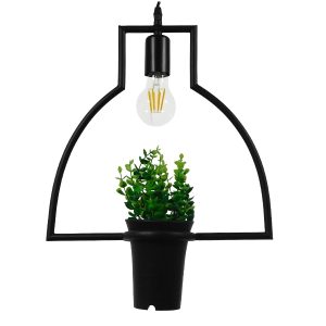GloboStar® FLOWERPOT 10001209 Μοντέρνο Κρεμαστό Φωτιστικό Γεωμετρικό Σχήμα Μονόφωτο 1 x E27 IP20 Μαύρο Μέταλλο με Πράσινο Πλαστικό - Μ34 x Π34 x Y34cm