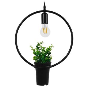 GLOBOSTAR® FLOWERPOT 10001212 Μοντέρνο Κρεμαστό Φωτιστικό Οροφής με Ντουί 1 x E27 AC 220-240V IP20 - Μαύρο & Πράσινο - Μ30 x Π30 x Υ30cm