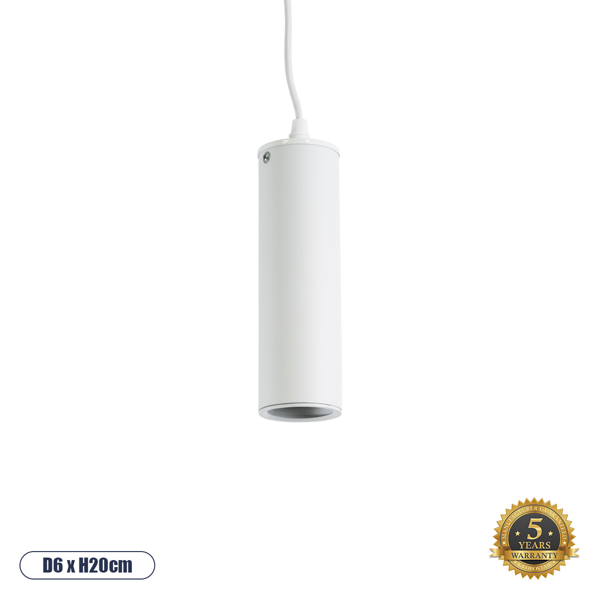 GLOBOSTAR® CANNON 01274 Μοντέρνο Κρεμαστό Φωτιστικό Οροφής με Ντουί 1 x GU10 AC 220-240V IP20 - Λευκό - Μ6 x Π6 x Y20cm