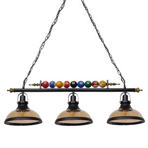 GLOBOSTAR® BILLIARD SERIES 01280 Vintage Κρεμαστό Φωτιστικό Οροφής με Ντουί 3 x E27 AC 220-240V IP20 - Μαύρο & Μελί - Μ96 x Π25 x Υ30cm