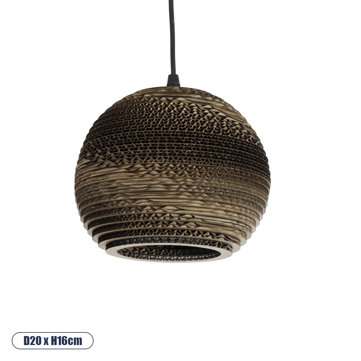 GloboStar® SANTORINI 01288 Boho Κρεμαστό Φωτιστικό Μπάλα Μονόφωτο 1 x E27 IP20 3D Καφέ Χαρτί - Μ20 x Π20 x Y16cm