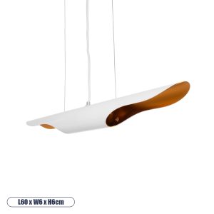 GloboStar® ESTERINA 01305 Μοντέρνο Κρεμαστό Φωτιστικό Ράγα Δίφωτο 2 x E27 IP20 Λευκό & Χρυσό Μέταλλο - Μ60 x Π6 x Υ6cm
