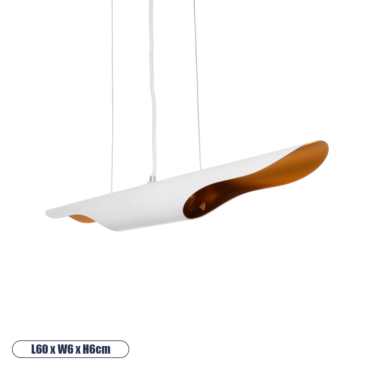 GloboStar® ESTERINA 01305 Μοντέρνο Κρεμαστό Φωτιστικό Ράγα Δίφωτο 2 x E27 IP20 Λευκό & Χρυσό Μέταλλο - Μ60 x Π6 x Υ6cm