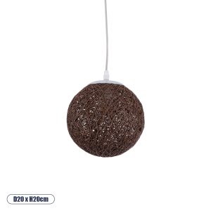GloboStar® OCEANA 01354 Boho Κρεμαστό Φωτιστικό Μπάλα Μονόφωτο 1 x E27 IP20 Καφέ Ρατάν - Μ20 x Π20 x Υ20cm