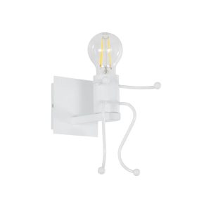 GloboStar® LITTLE MAN 01389 Μοντέρνο Επιτοίχιο Φωτιστικό Απλίκα Μονόφωτο 1 x E27 IP20 Λευκό Μέταλλο - Μ12 x Π19 x Υ17cm