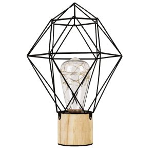 GloboStar® ANTLER 01443 Επιτραπέζιο Φωτιστικό Πορτατίφ LED 2.2W 154lm 360° DC 5V IP20 Θερμό Λευκό 3000K Μαύρο Μέταλλο με Μπεζ Ξύλο - Μ19 x Π19 x Υ29cm - 2 Xρόνια Εγγύηση
