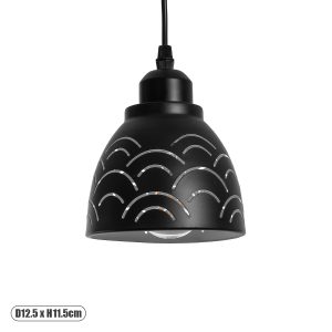 GloboStar® COOLIE 01482 Μοντέρνο Κρεμαστό Φωτιστικό Μονόφωτο Καμπάνα 1 x E27 IP20 Μαύρο & Ασημί Μέταλλο - Μ12.5 x Π12.5 x Υ11.5cm