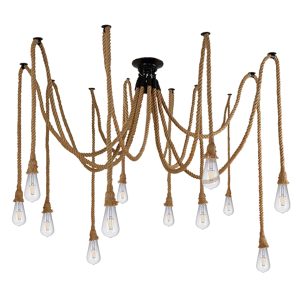 GloboStar® ATROX 01548 Vintage Κρεμαστό Φωτιστικό Σχοινί Πολύφωτο 12 x E27 IP20 Μπεζ Σχοινί - 12 x 2 Μέτρα