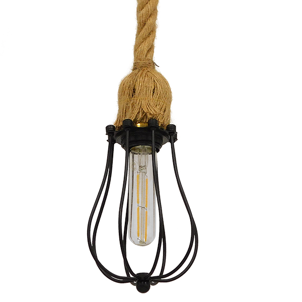 GLOBOSTAR® CAMBER 01594 Vintage Κρεμαστό Φωτιστικό Οροφής με Ντουί 1 x E27 AC 220-240V IP20 - Μαύρο & Μπεζ - Μ11 x Π11 x Υ25cm GloboStar® CAMBER 01594 Vintage Industrial Κρεμαστό Φωτιστικό Οροφής Μονόφωτο 1 x E27 Μαύρο Μεταλλικό Πλέγμα με Μπεζ Σχοινί Φ11 x Υ25cm