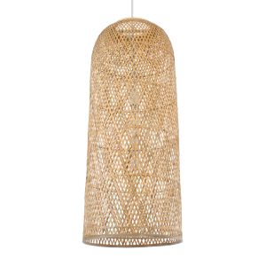 GloboStar® CALERO 01712 Boho Κρεμαστό Φωτιστικό Καμπάνα Μονόφωτο 1 x E27 IP20 Μπεζ Ξύλο - Μ40 x Π40 x Υ90cm