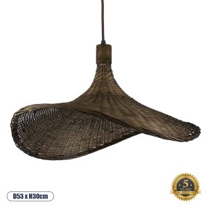 GloboStar® CUBA 01720 Boho Κρεμαστό Φωτιστικό Καμπάνα Μονόφωτο 1 x E27 IP20 Καφέ Ξύλο - Μ53 x Π53 x Υ30cm