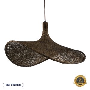 GloboStar® CUBA 01722 Boho Κρεμαστό Φωτιστικό Καμπάνα Μονόφωτο 1 x E27 IP20 Καφέ Ξύλο - Μ63 x Π63 x Υ32cm
