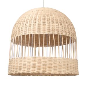 GloboStar® LUCIA 01726 Boho Κρεμαστό Φωτιστικό Καμπάνα Μονόφωτο 1 x E27 IP20 Μπεζ Ξύλο - Μ60 x Π60 x Y60cm