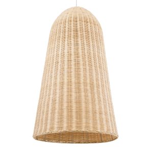 GloboStar® FAROL 01746 Boho Κρεμαστό Φωτιστικό Καμπάνα Μονόφωτο 1 x E27 IP20 Μπεζ Ξύλο - Μ60 x Π60 x Y100cm